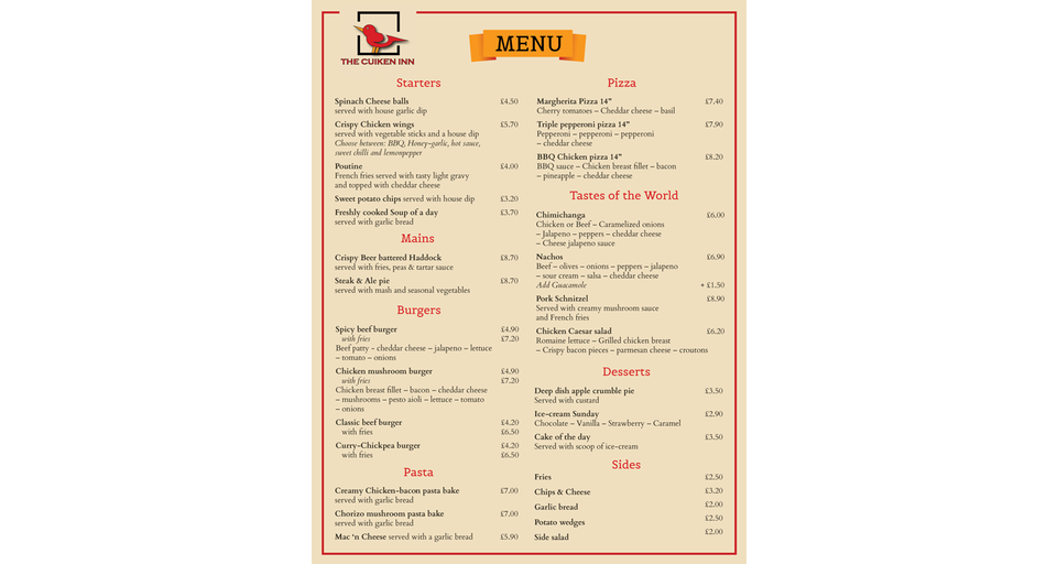 Restaurant menu
